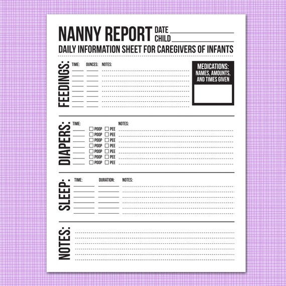 toddler printable sheets daily free report Information Report: microdesign Nanny Daily by for Sheet