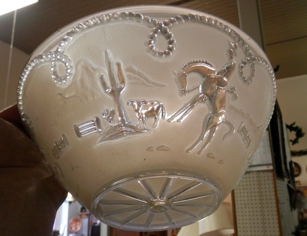 1950's cowboy western scene lamp shade vintage