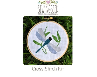 Dragonfly Cross Stitch Kit, DIY Embroidery Kit, Beginner Kit