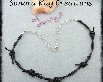 Barbedwire Leather Necklace Custom Custom Made to order in Brown or Black