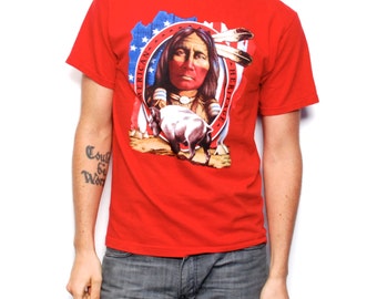 vintage fourth of july NATIVE AMERICAN white buffalo warrior COTTON tshirt