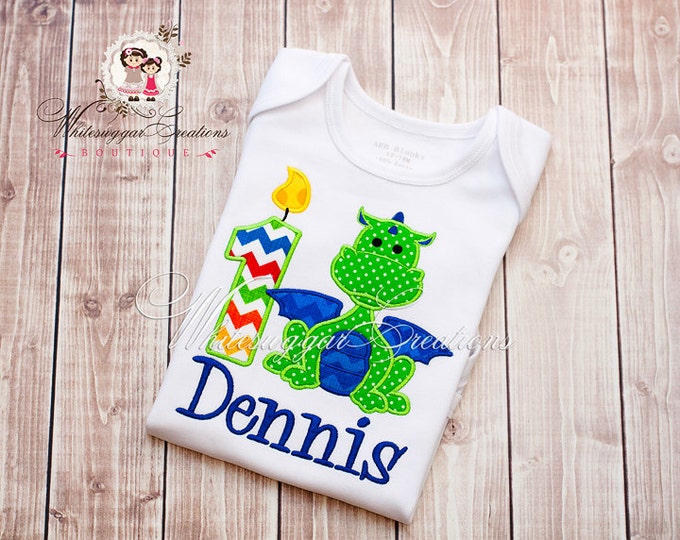 Birthday Green Dragon Embroidered Shirt - PREMIUM Custom Embroidered Baby Boy Birthday Shirt - Dragon Year