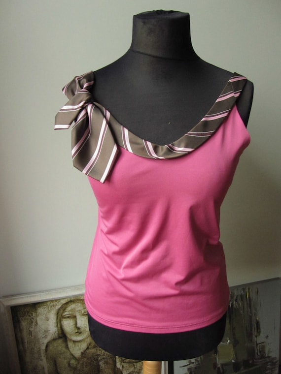 Upcycled Clothing  Pink Camisole with Repurposed Necktie