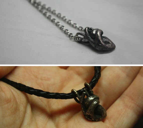 BIG pendant HUMAN HEART with chain or leather cord. Solid
