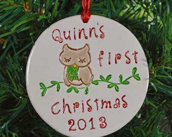 Baby's first christmas ornament - personalized owl baby's 1st Christmas ornament - custom made to order - christmas tree ornament