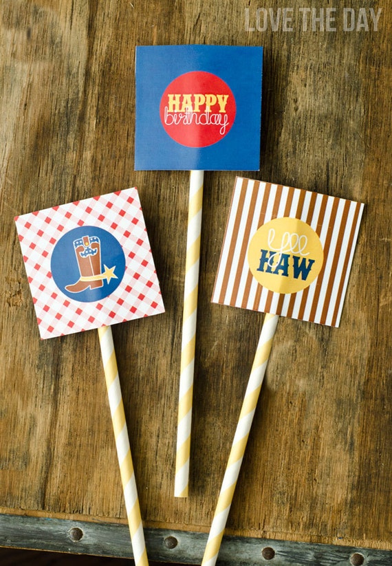 Gingham Cowboy PRINTABLE Cupcake Toppers by Love The Day Il_570xn