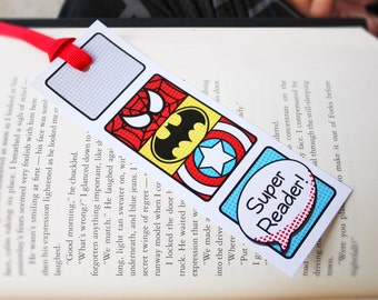 Superhero Collection. Super Reader Bookmarks. PERSONALiZED. DiY Printable Design. Pinkadot Shop