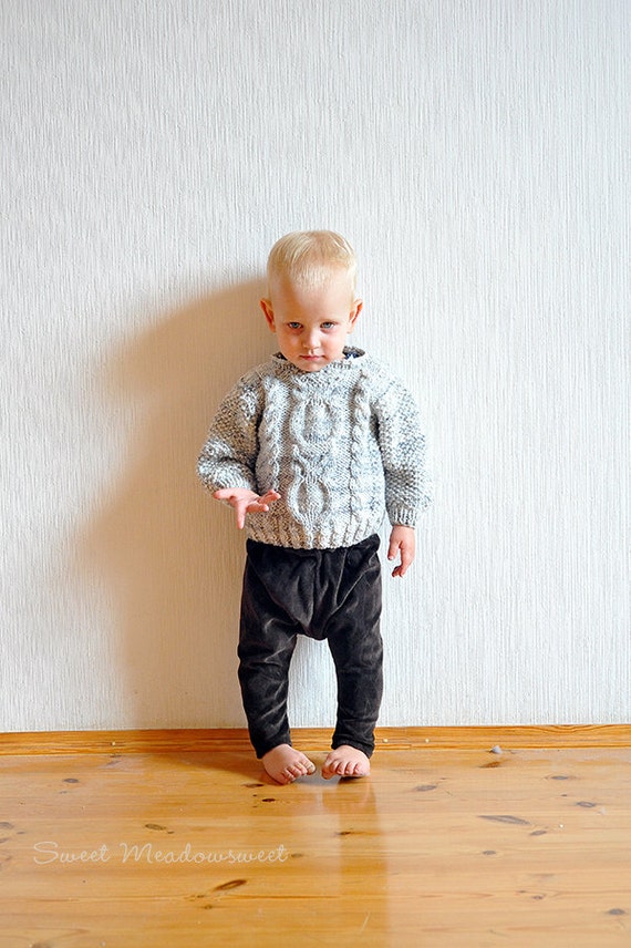 Harem Pants, pants  Boy Girl boy /  Baby pattern baby velvet Brown knit  / super soft cable knit