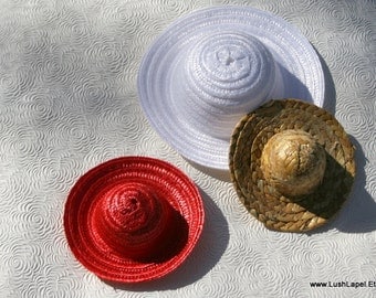 Mini Straw Hat Summer Fascinator Base - Natural Hat Base in Red, Metallic, White, etc