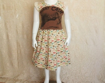 Ooak upcycled Johnny Cash kids band tee dress with ruffled sleeves