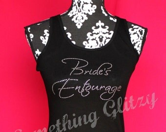 Bride's Entourage Scriptina Rhinestone Tank Top or Tee, Plus size Brides Entourage, Brides Entourage Tee, Brides Entourage Tank, Bride bling
