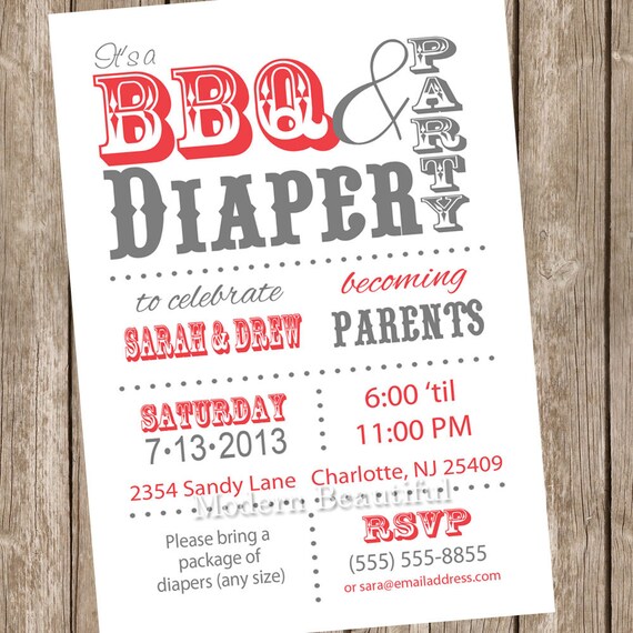 White and red Couples BBQ and diaper Baby Shower Invitation, red, white, diaper invitation, couple baby shower, printable invitation Il_570xn