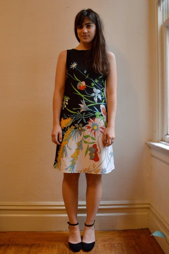 90s Plant Print Knee Length Dress