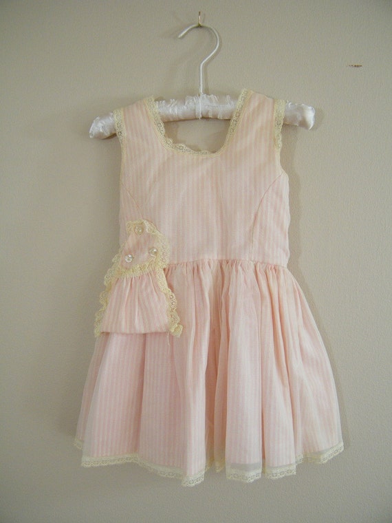 Vintage 1950s Girls Dress / Full Skirt / Pink Party Dress / 3T