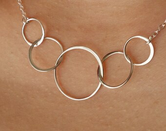 Five Circle Necklace 50th Birthday Gifts for Women Necklace New Mother Gift Silver Best Friend of 5 Five Bridesmaids Gift