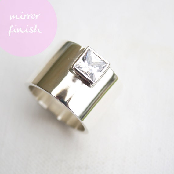 chunky silver ring edgy statement ring square stone ring bold ring ...