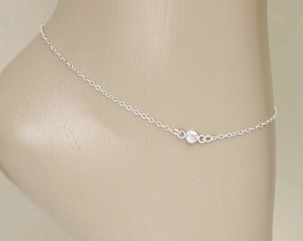Tiny CZ Anklet, Sterling Silver, Wedding Jewelry, Ankle Jewelry, Silver CZ Anklet, Birthstone Anklet, Ankle Bracelet, Silver Anklet, For Her