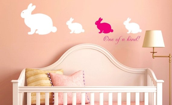 Bunny Decals Animal family Bunnies Girls or Boys Nursery Rabbit Vinyl Decals Wallpaper Pattern