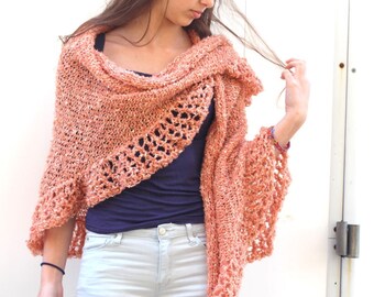 Peach Shawl Salmon Wraps Shawl scarf Knitted Shawl Womens Knit Shawl Women's Clothing Accessories Crocheted shawl