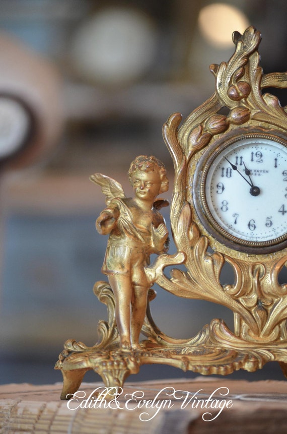 Antique New Haven Cherub Clock Mantle Clock Porcelain Dial