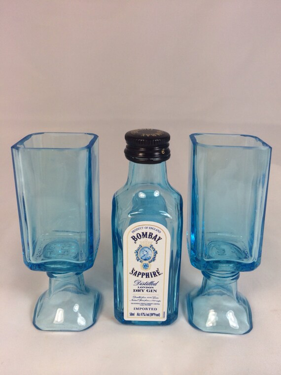 Bombay Sapphire mini bottle Shot Glasses with feet set of 2