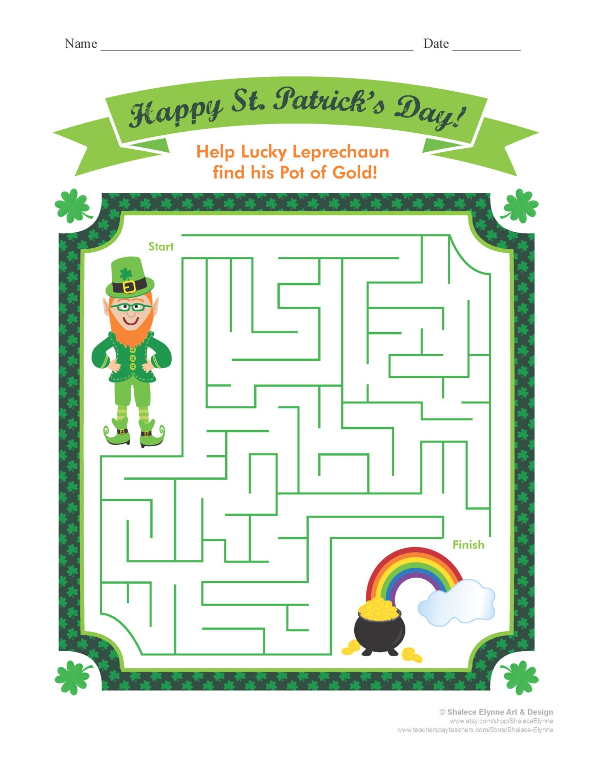 St Patrick s Day MAZE Printable Game Instant Download