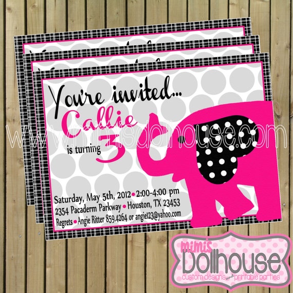 Pink Elephant Party Invitation-Elephant Birthday Invitation PDF/JPEG Il_570xn