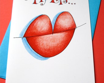 Long Distance Relationship Card - Miss You Card - Kiss Card - My Lips Need Yours