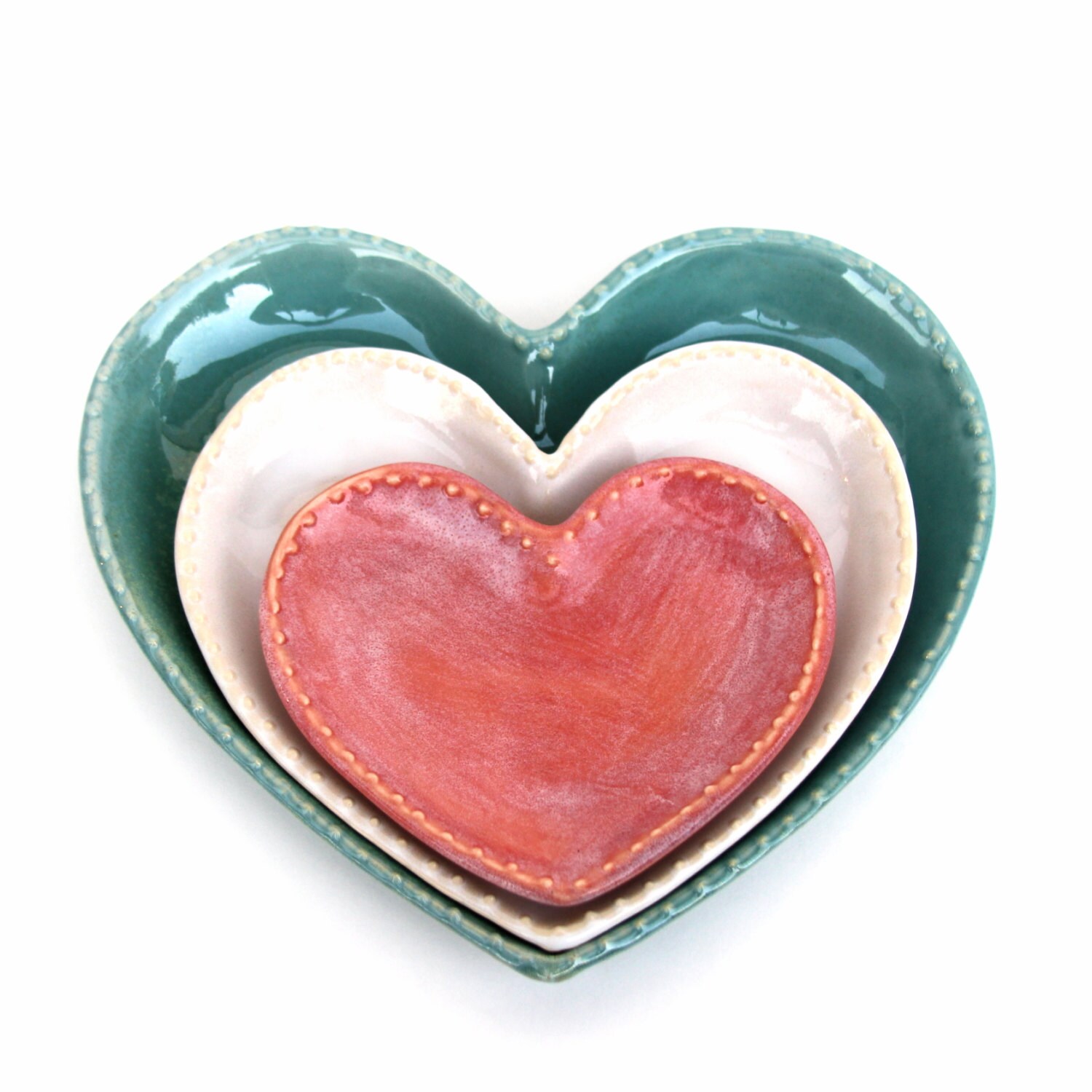 Heart Nesting Plates Pink Cream and Blue Dinner Salad