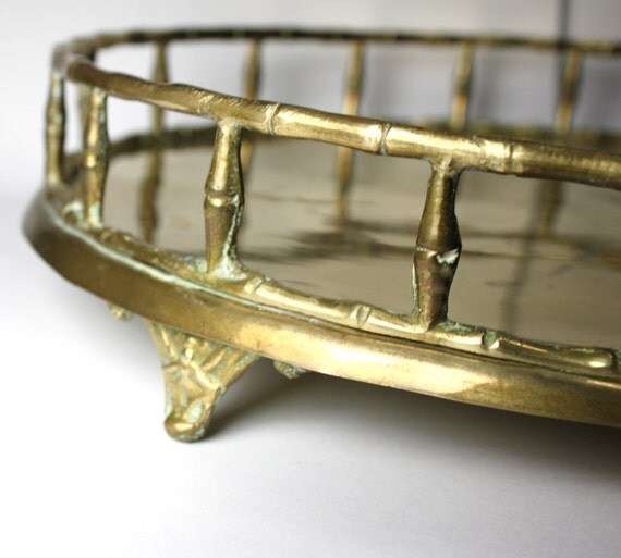 Hollywood Regency Brass Bamboo tray- footed, 11.5 inches wide- A Mottahedeh Design