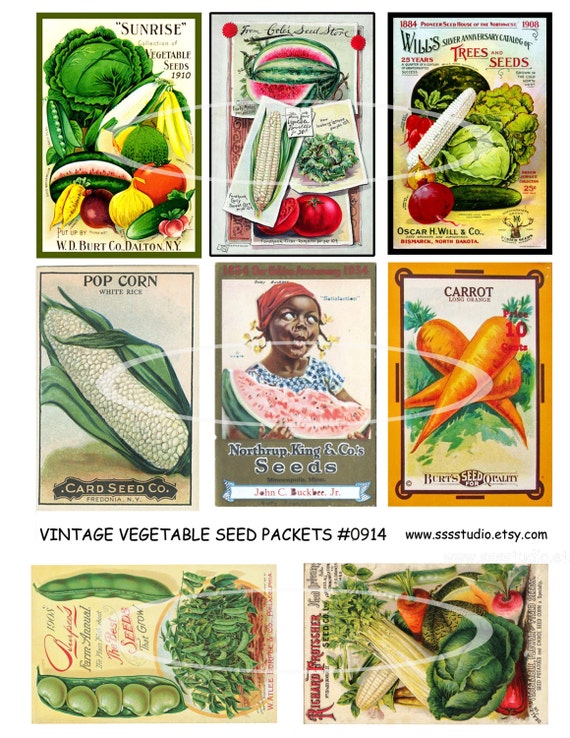 Printable Vintage Vegetable Seed Packets Digital Collage