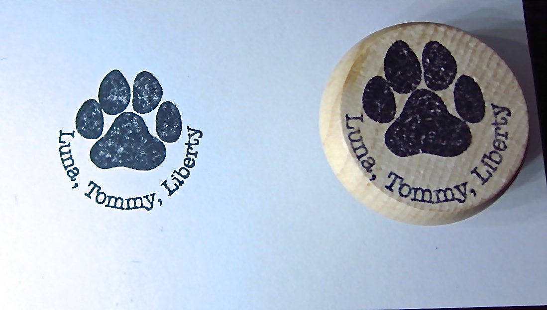 Paw Print Stamp with up to 3 names included for by etchythings