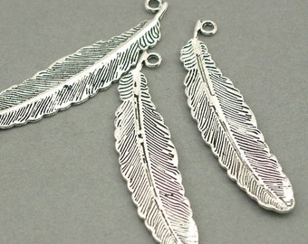 SALE Feather Charms Antique Silver 4pcs zinc alloy pendant beads 12X52mm CM0519S