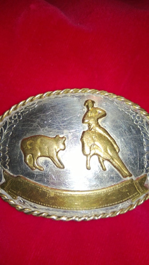 Vintage Western Nickel Silver Belt Buckle by simplyblueboutique