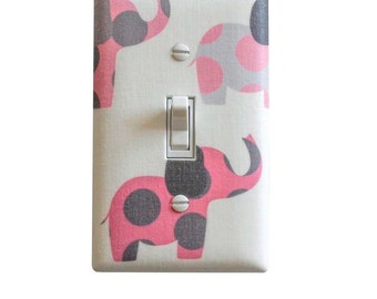Elephant Switchplate Pink and Gray Dot Nursery Decor / Light Switch Plate Cover / Baby Girl Room Pink White Grey