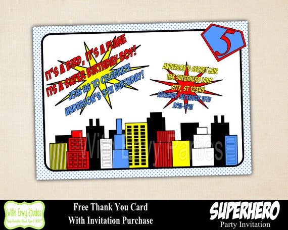 Superhero Party Invitation, Superhero Printable Invitation, Superhero Birthday Party, Superhero Invite Il_570xn
