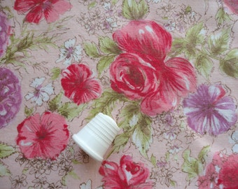 pretty pink floral print vintage cotton fabric -- 36 wide by 1 1/2 yards plus