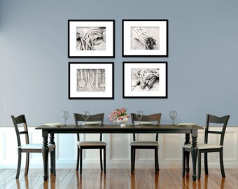 Food Photography - Kitchen Art - Vegetables - B&W Set of Four (4) Vegetable Photos - Fine Art Photography Prints - Kitchen/Dining Room Decor