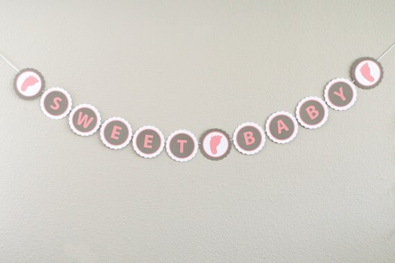 SWEET BABY Baby Shower Decoration Banner Footprint Baby Girl Il_570xn