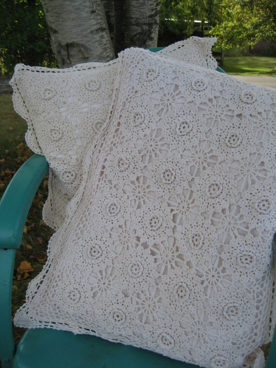 Vintage PAIR 2 Matching Handmade Crochet Pillow Shams by MercyMaud