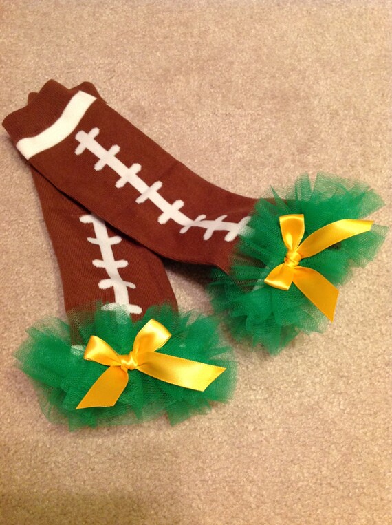 Items similar to Football Leg Warmers with Green Ruffle and Gold Bow