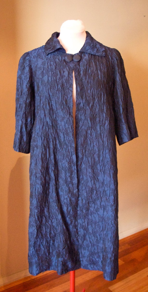 Vintage 1950s Blue Rayon Evening Swing Coat