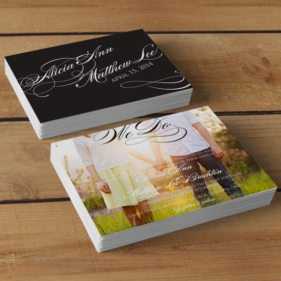 Marie - Vintage Typography and Flourish Script photo wedding invitation DIY Printable or Professionally printed Il_570xn