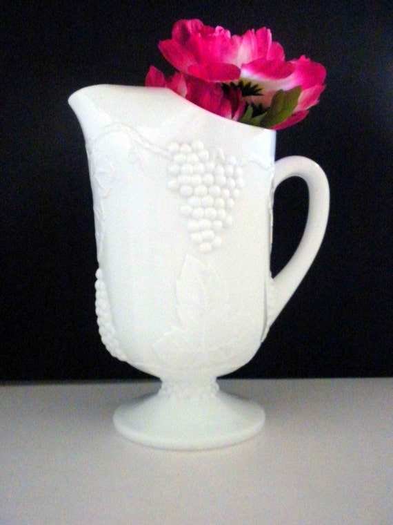 Vintage Milk Glass Grapes White Pitcher Indiana by oldandnew8