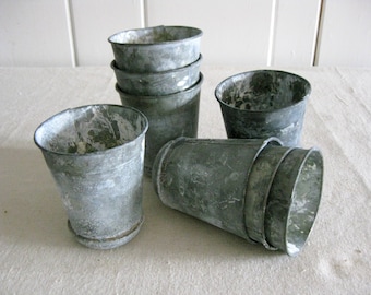 Small Zinc Pot, Zinc Flower Pot, Seed Pot, Reproduction Antique-Look Zinc Pot, Round Bottom Zinc Pot
