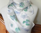 Hand Painted Silk Scarf, Lavender and Blue-Green Flowers, Ready to Ship