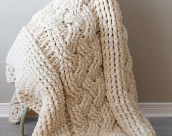 DIY Crochet PATTERN - Throw Blanket / Rug Super Chunky Double Cable Approximately 45" x 60" (blanket007)