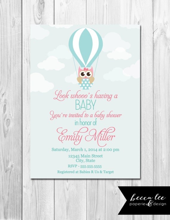 Look Whooo's Having a Baby Owl Baby Shower Invitation - Owl Balloon - Pink and Blue - DIY - Printable Il_570xn