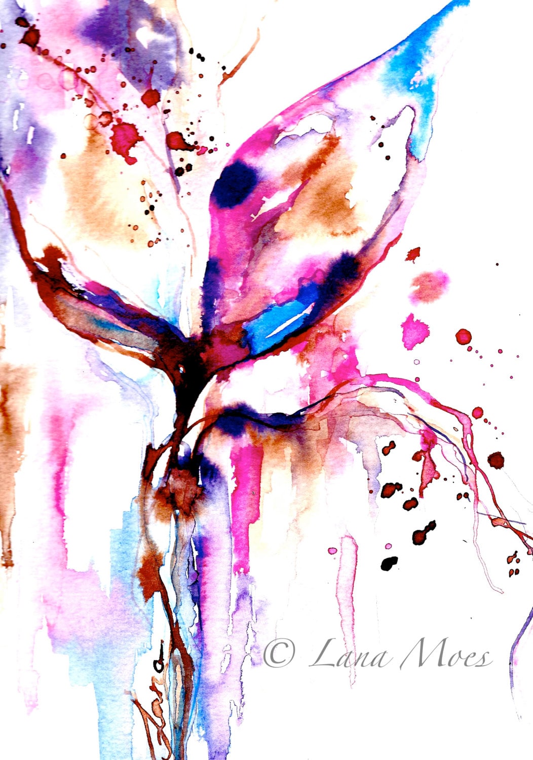 Radian Orchid Abstract Floral Pattern Watercolor Painting