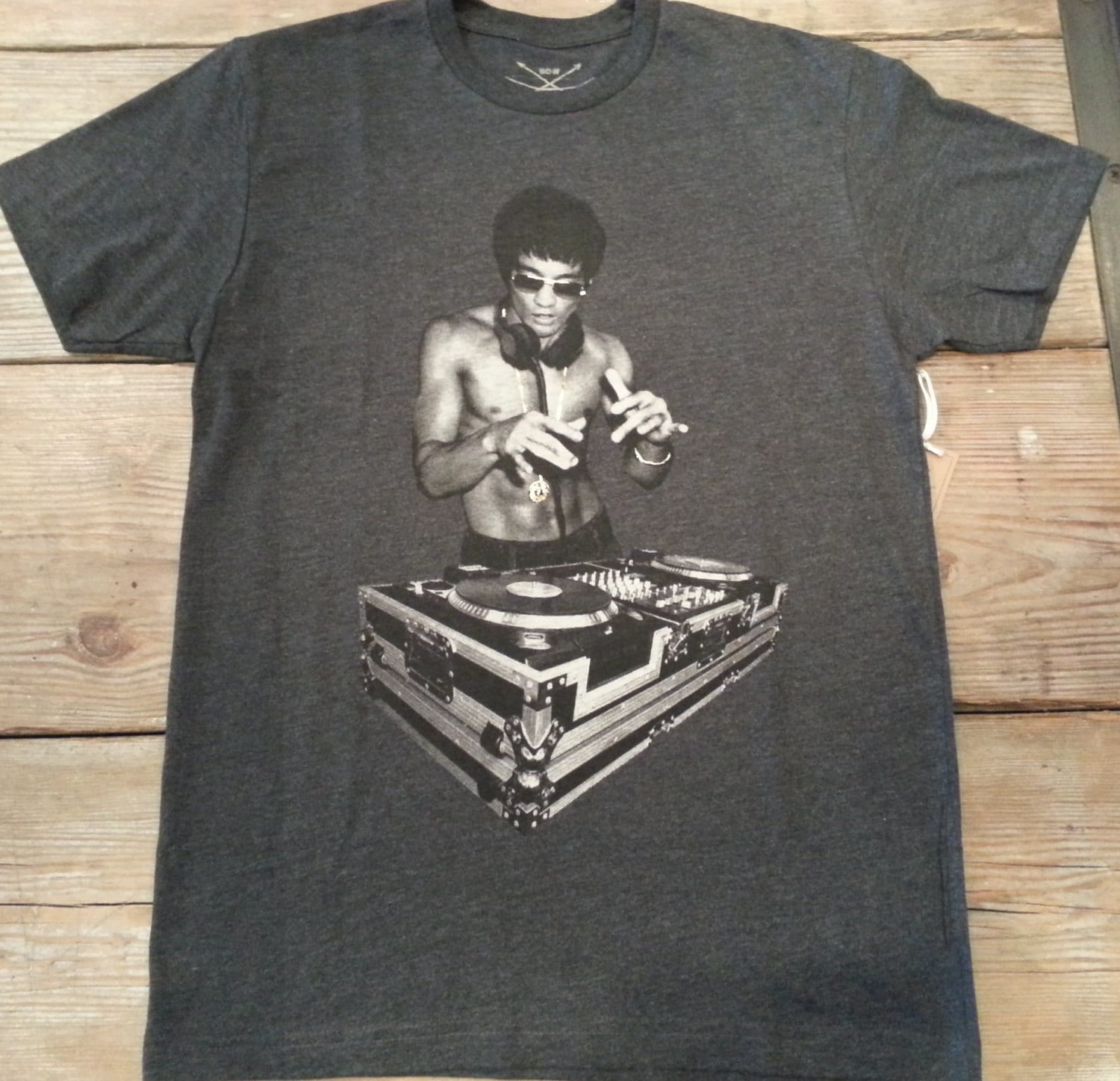 Bruce Lee DJ T shirt Charcoal Small or by ScreamfamousClothing